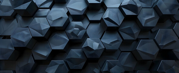 Poster - 3D render of a black hexagon pattern on a dark background