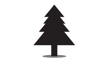 Wall Mural - Simple black flat Christmas tree vector icon isolated with shadow; fir tree graphic symbol; sign for Christmas and New Year holidays, can be used for greeting cards