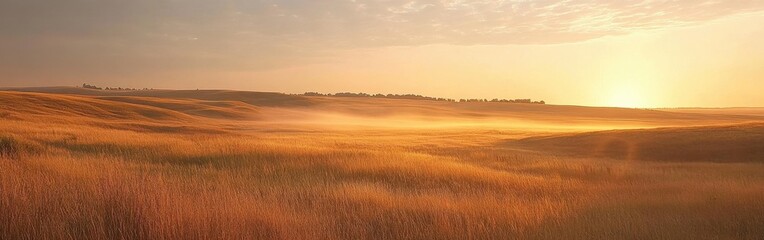 Aufkleber - A stunning sunrise over the Great Plains, illuminating golden grasses and a tranquil landscape in the early morning light