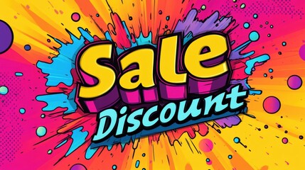 Aufkleber - Bright colors burst forth as bold comic book text proclaims a sale and discount, capturing attention for shoppers during a special event. Generative AI