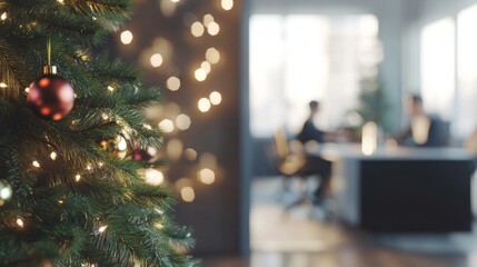 Poster - A Christmas tree with a red ornament hanging from it