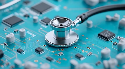 Poster - Stethoscope on Circuit Board  Medical Technology Future