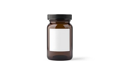 Amber glass pill can with black, white label mockup