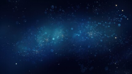 Poster - A mesmerizing dark blue background filled with ethereal glowing particles that float gently in the air, creating a sense of depth and tranquility. The particles vary in size and brightness