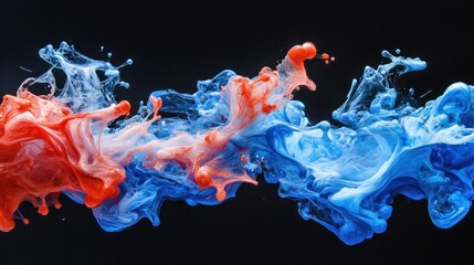 Aufkleber - A striking visual of blue and red acrylic pigments dispersing in water, creating captivating shapes and forms. The rich colors intertwine gracefully, resembling an ink blot