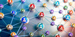 © HaJung - Glossy Digital Networking Background Featuring Interconnected Nodes, Community Symbols, Ample Copy Space for Modern Digital Networking and Community Connectivity in Photo Stock Concept