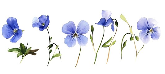  Watercolor blue wild flowers set