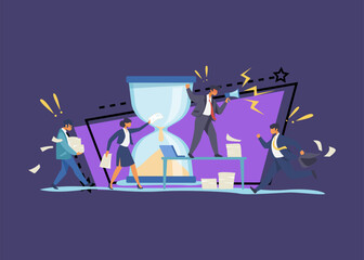 Poster - Hurrying workers, burnout. Boss shouting at employees, deadline flat vector illustration. Work related stress concept for banner, website design or landing web page