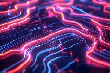 Poster - Abstract neon lines create a vibrant, flowing pattern against a dark background.