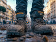 © svonidze - illustration with dirty boots on the central square in the city