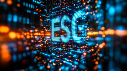 Poster - Digital Matrix Binary Code Spelling ESG for Environmental, Social, Governance Concept