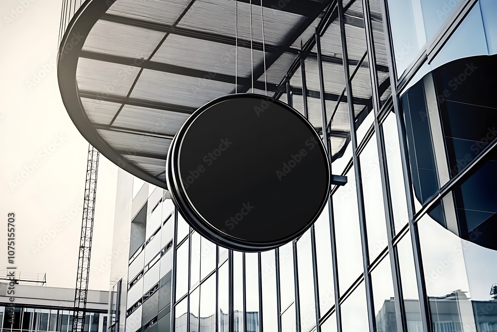 Black round signage mockup, modern business building. Circle sign board ...