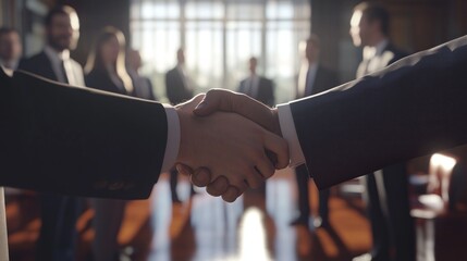 Aufkleber - Two men shaking hands in front of a group of people