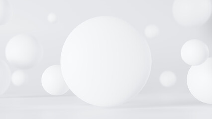 Fototapete - Modern abstract white light background elegant circle shape design. Geometric white gray with circles cover in trendy style. Template and wallpaper for beautiful background. Copy space. 3d rendering