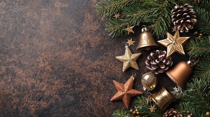 Poster - A festive arrangement of Christmas decorations including stars, bells, and pinecones.