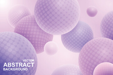 Leinwandbilder - Abstract background with soft colors shiny balls with dots print in dynamic motion effect. Wallpaper with light pink and lilac spheres falling, floating and flying at celebration. Vector illustration