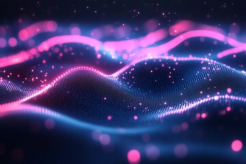 Poster - abstract background with pink and blue glowing waves.