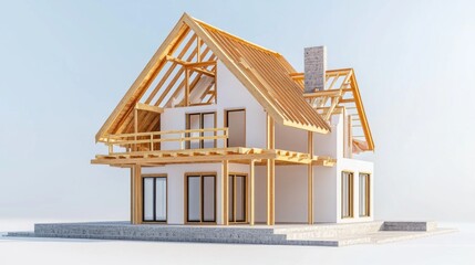 Poster - A house with a wooden roof and a white exterior