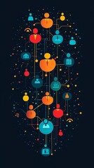 Aufkleber - Abstract network of connected people with colorful icons.