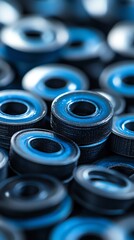 Poster - Close up of a pile of blue and black washers.