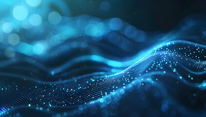 Poster - Abstract digital background with blue glowing dots forming a wave pattern on a dark gradient backdrop