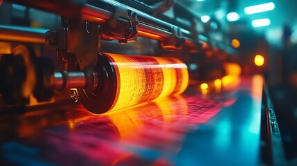 Poster - Close-up of a printing press roller with colorful ink.