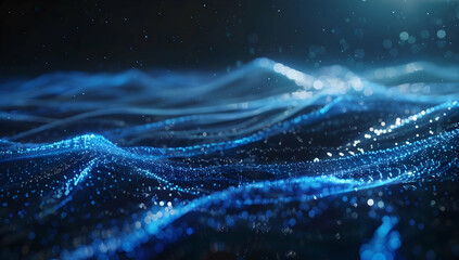 Poster - Abstract blue digital wave background with glowing dots and lines for technology