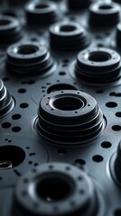 Aufkleber - Close-up of black metal parts with circular holes arranged in a grid pattern.