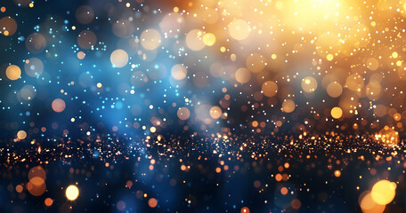 Poster - Abstract background with golden and blue bokeh lights
