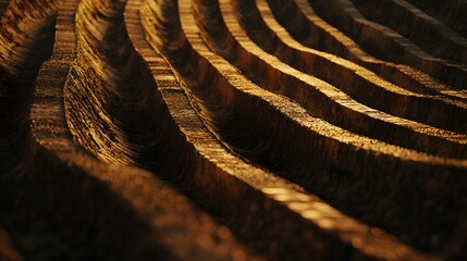 Wall Mural - Expansive view of terraced vineyards on a hillside, each layer following the natural contours of the land in a symmetrical pattern. No text, no logo, wide angle shot, cinematic scene, 4k resolution