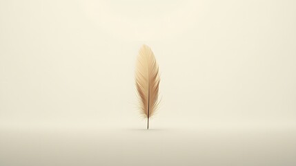 Poster - A white background with a single feather placed in the center, capturing the softness and simplicity of natural forms. No text, no logo, wide angle shot, cinematic scene, 4k resolution