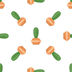 Poster - Decorative seamless pattern with cactuses growing in pots, perfect for fabrics, wallpapers, and wrapping paper