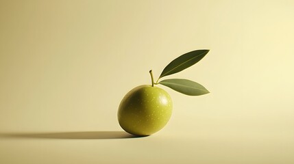 Aufkleber - A single green olive on a smooth beige background, emphasizing color contrast and simple beauty. No text, no logo, wide angle shot, cinematic scene, 4k resolution