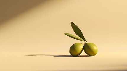 Aufkleber - A single green olive on a smooth beige background, emphasizing color contrast and simple beauty. No text, no logo, wide angle shot, cinematic scene, 4k resolution