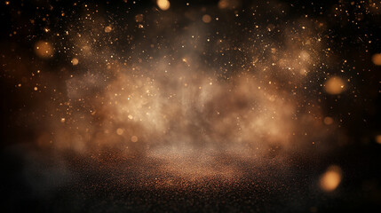 Aufkleber - Luxurious abstract background featuring golden bokeh lights against a dark backdrop, glittering light particles, and shimmering stars, evoking a festive atmosphere perfect for Christmas or birthday ce