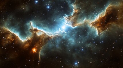 Poster - A starry sky with a bright blue cloud in the middle