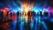 © Jari.art - A vibrant scene of a dance party with energetic silhouettes against a colorful background, capturing the joy and excitement of nightlife and celebration.