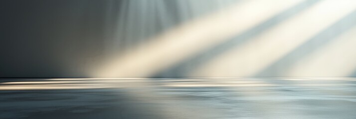 Poster - A photograph of an empty room with concrete walls and floor, sunlight shining through the window creating soft shadows on the wall