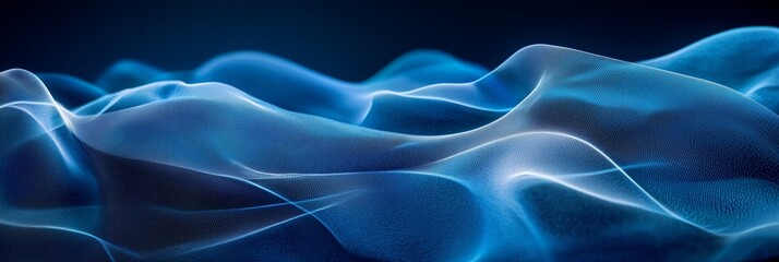 Poster - Abstract blue glowing waves on dark background vector presentation design with copy space area, black background