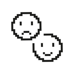 Fototapete - Pixel Art Happy and Sad Faces Icon. Pixelated Two Facial Expressions, One Happy and One Sad. Isolated Vector Illustration