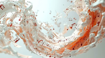 Poster - Melodic Waves of Music Notes, flowing gracefully in a seamless loop on a white background, showcasing vibrant curves and intricate details in stunning ultra HD quality.
