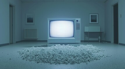 Poster - TV Static Loop, dynamic display of erratic television noise, captivating visual distortion, endless cycle of flickering interference and vibrant color shifts, immersive audio experience