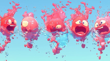Poster - Stylish Hand Drawn Water Elements, a collection of six unique 2D flash effects, customizable colors, designed for seamless integration in various creative projects.
