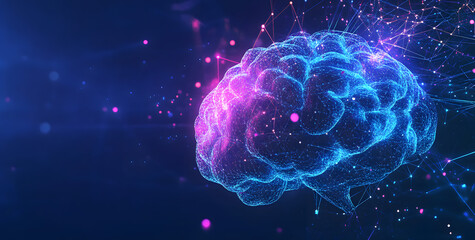 Aufkleber - A digital abstract background with glowing blue and purple connections forms the shape of an AI brain on a dark gradient, ideal for tech presentations and social network banners.