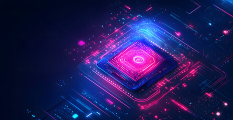Poster - A digital abstract background with glowing blue and purple connections forms the shape of an AI brain on a dark gradient, ideal for tech presentations and social network banners.