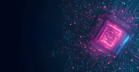 Poster - A digital abstract background with glowing blue and purple connections forms the shape of an AI brain on a dark gradient, ideal for tech presentations and social network banners.