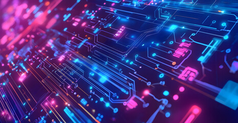 Fototapete - A digital abstract background with glowing blue and purple connections forms the shape of an AI brain on a dark gradient, ideal for tech presentations and social network banners.