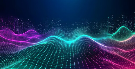 Poster - A digital abstract background with glowing blue and purple connections forms the shape of an AI brain on a dark gradient, ideal for tech presentations and social network banners.