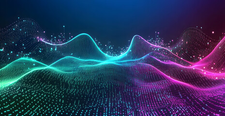 Fototapete - A digital abstract background with glowing blue and purple connections forms the shape of an AI brain on a dark gradient, ideal for tech presentations and social network banners.