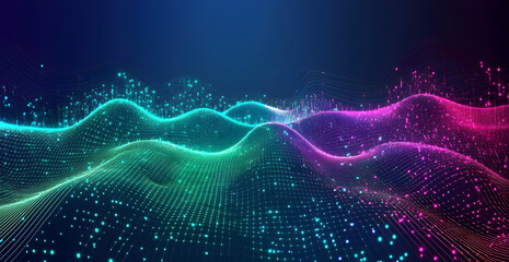 Fototapete - A digital abstract background with glowing blue and purple connections forms the shape of an AI brain on a dark gradient, ideal for tech presentations and social network banners.
